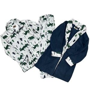 Outdoor Kids 3Pc Pajama Set Size 24M Robe Pant Button Up Moose Plaid Bass Pro